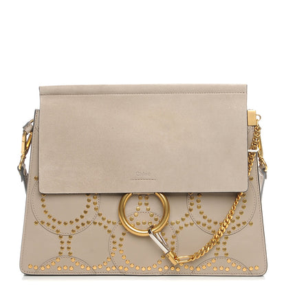 Chloe Calfskin Suede Studded Medium Faye Shoulder Bag Motty Grey 1 of 7