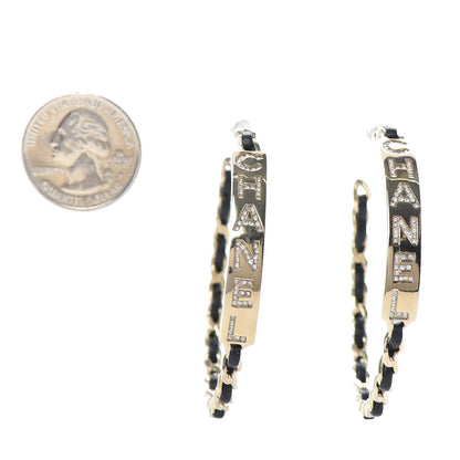 Chanel Metal Lambskin Crystal Sergeant Chanel Hoop Earrings Gold 2 of 4