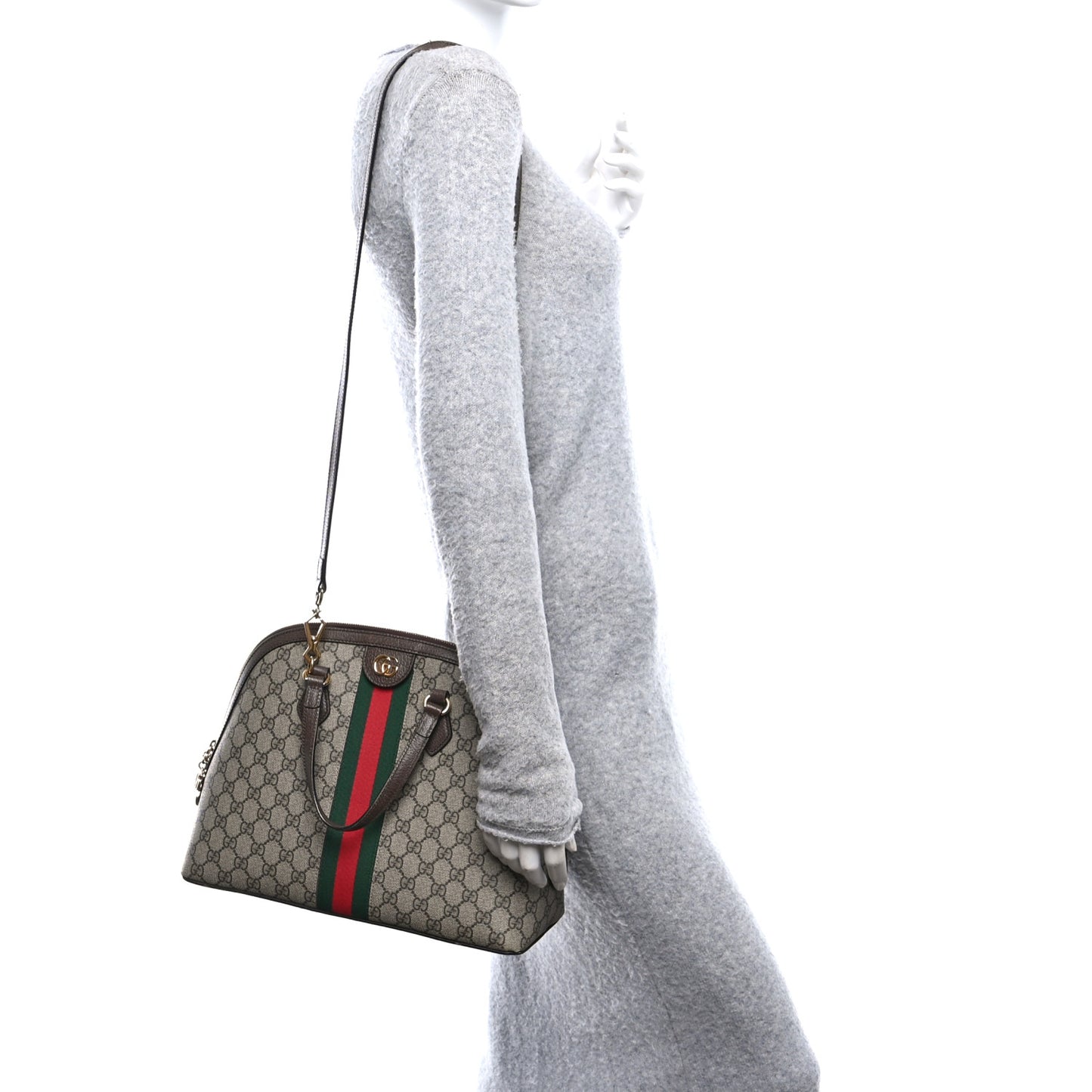 GG Supreme Monogram Web Medium Ophidia Top Handle Dome Bag Brown