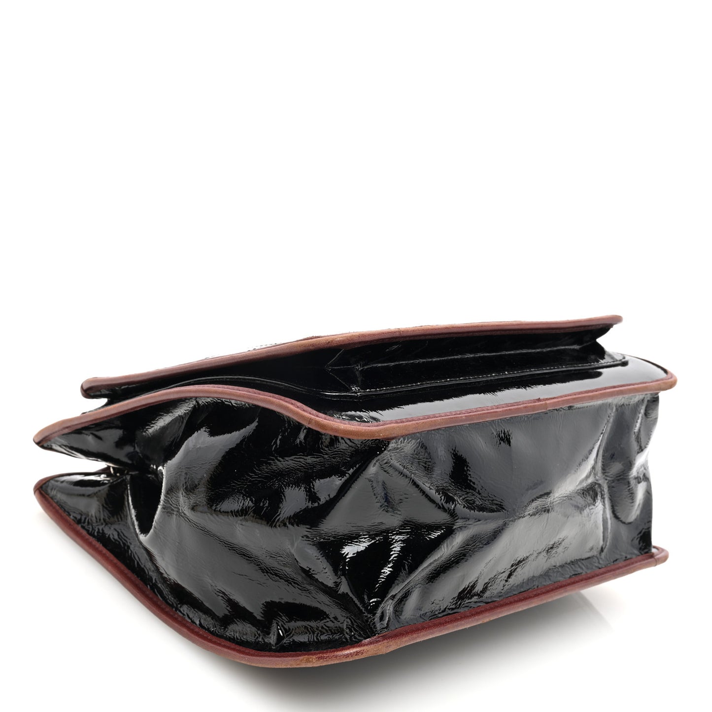 Patent Chocolate Bar Quilted Tote Black Brown