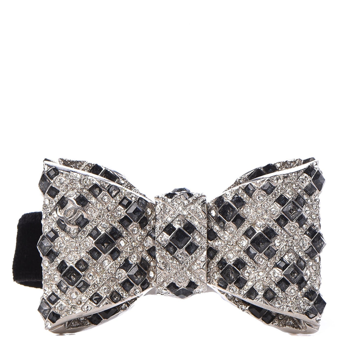 Crystal Velvet CC Bow Bracelet Black Silver
