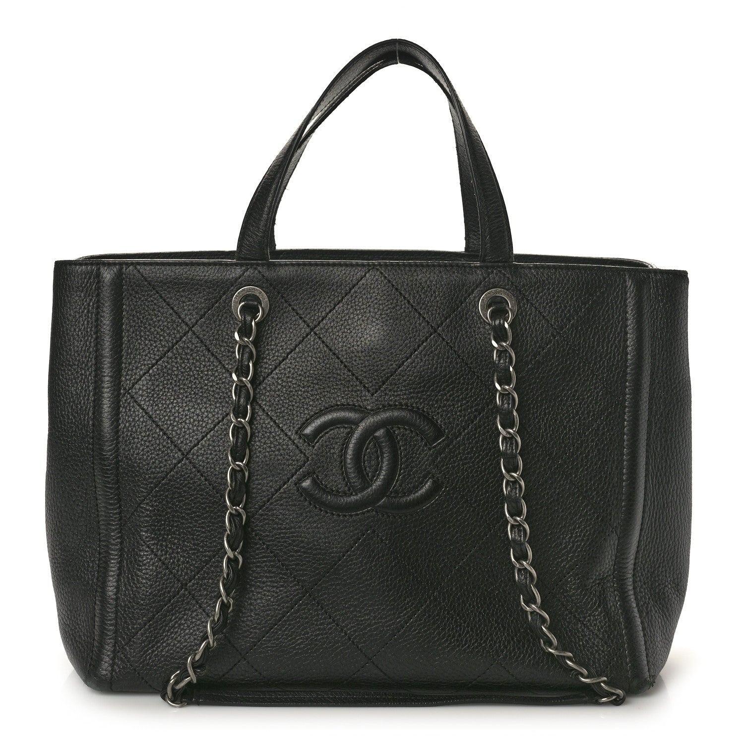 Chanel Deerskin Stitched Medium CC Shopping Tote Black 1 of 15