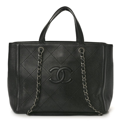 Chanel Deerskin Stitched Medium CC Shopping Tote Black 1 of 15