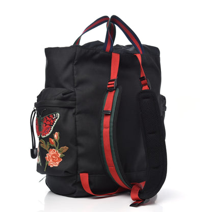 Gucci Techno Canvas Web L'Aveugle Par Amour Embroidered Drawstring Backpack Black 3 of 12