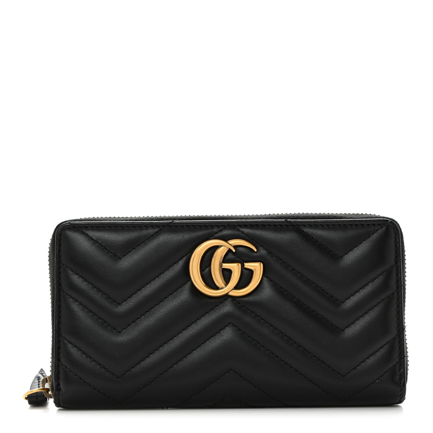 Gucci Calfskin Matelasse GG Marmont Zip Around Wallet Black 1 of 8