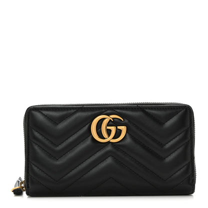 Gucci Calfskin Matelasse GG Marmont Zip Around Wallet Black 1 of 8