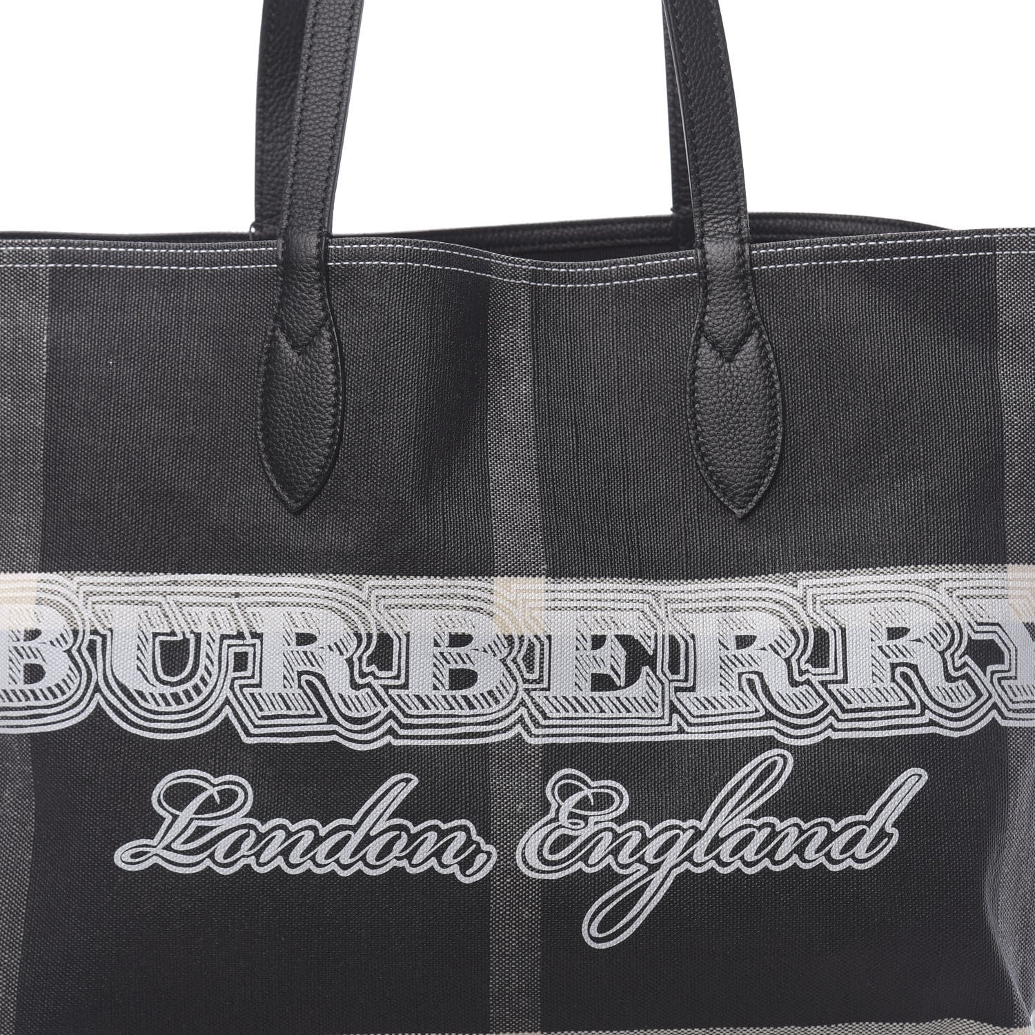 Burberry Coated Canvas Mega Check Medium Doodle Tote Black White 9 of 9