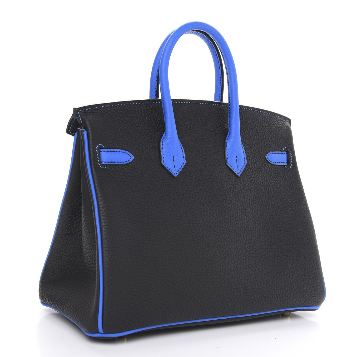 Hermes Taurillon Clemence Horseshoe Birkin 25 Black Bleu Hydra 3 of 10