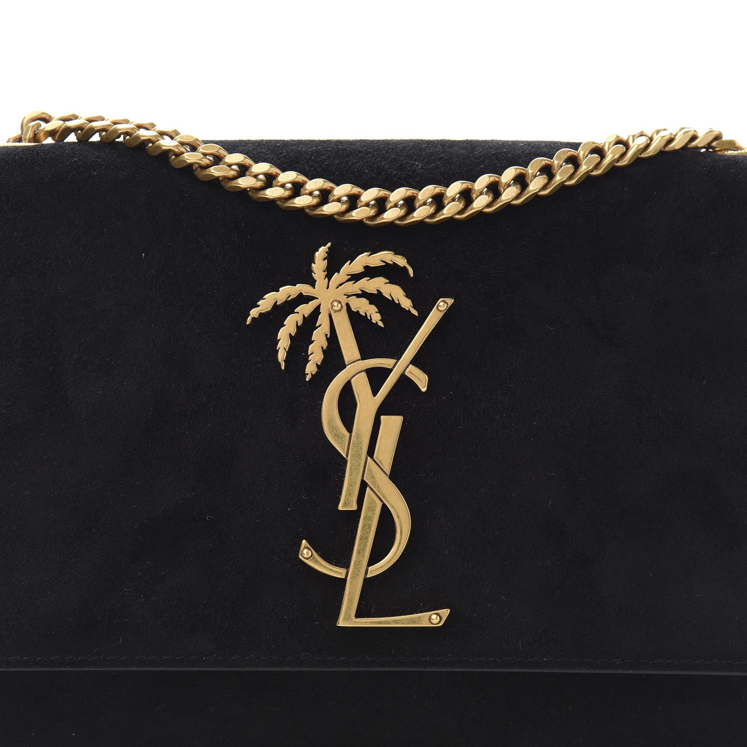 Saint Laurent Suede Small Classic Monogram Palm Tree Kate Satchel Black 10 of 10