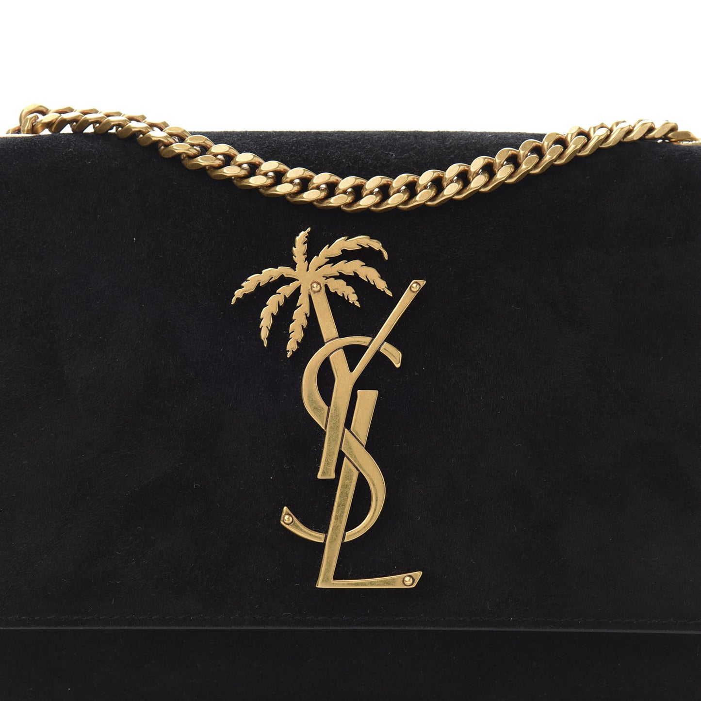Suede Small Classic Monogram Palm Tree Kate Satchel Black