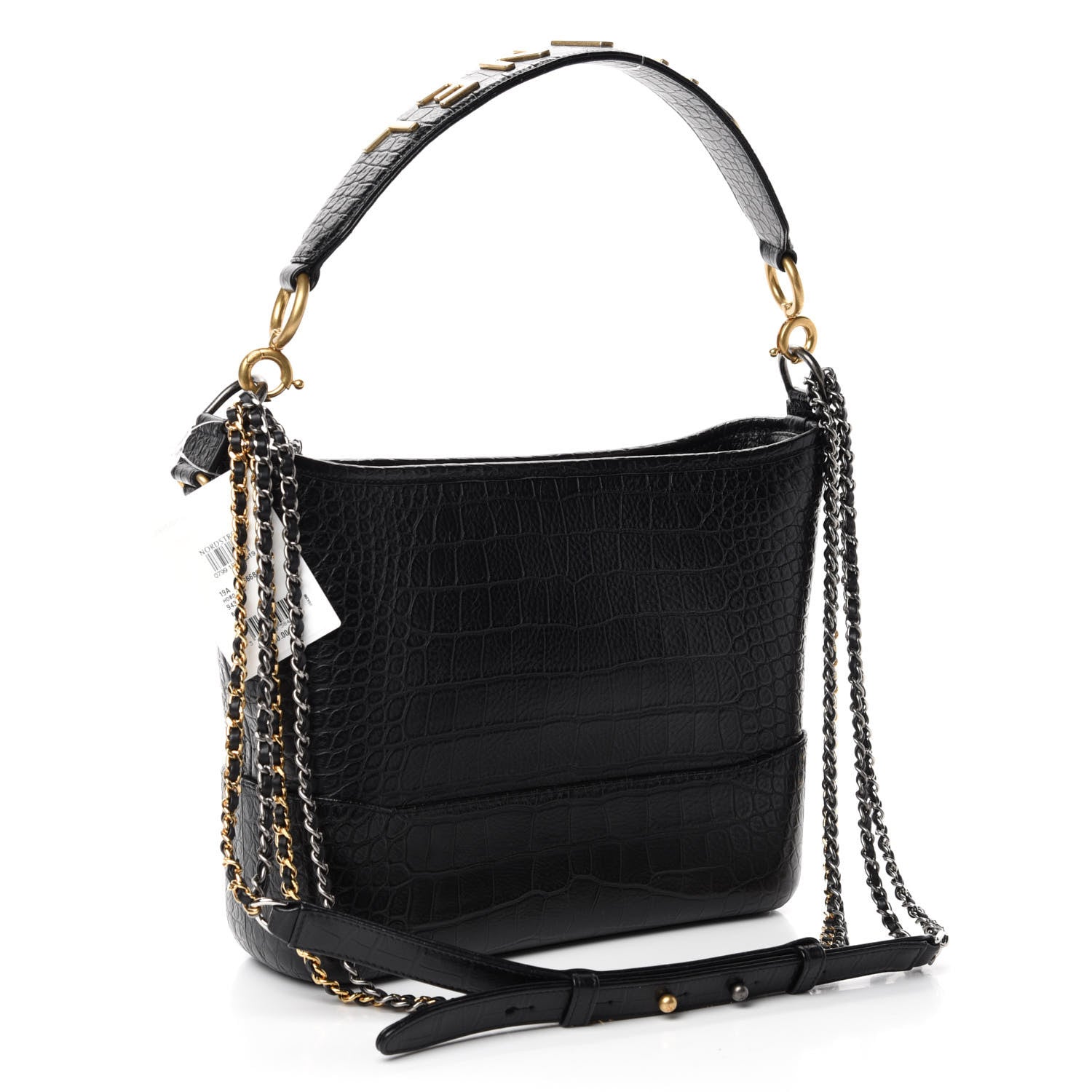 Chanel Crocodile Embossed Calfskin Medium Gabrielle Cocodile Hobo Black 4 of 12
