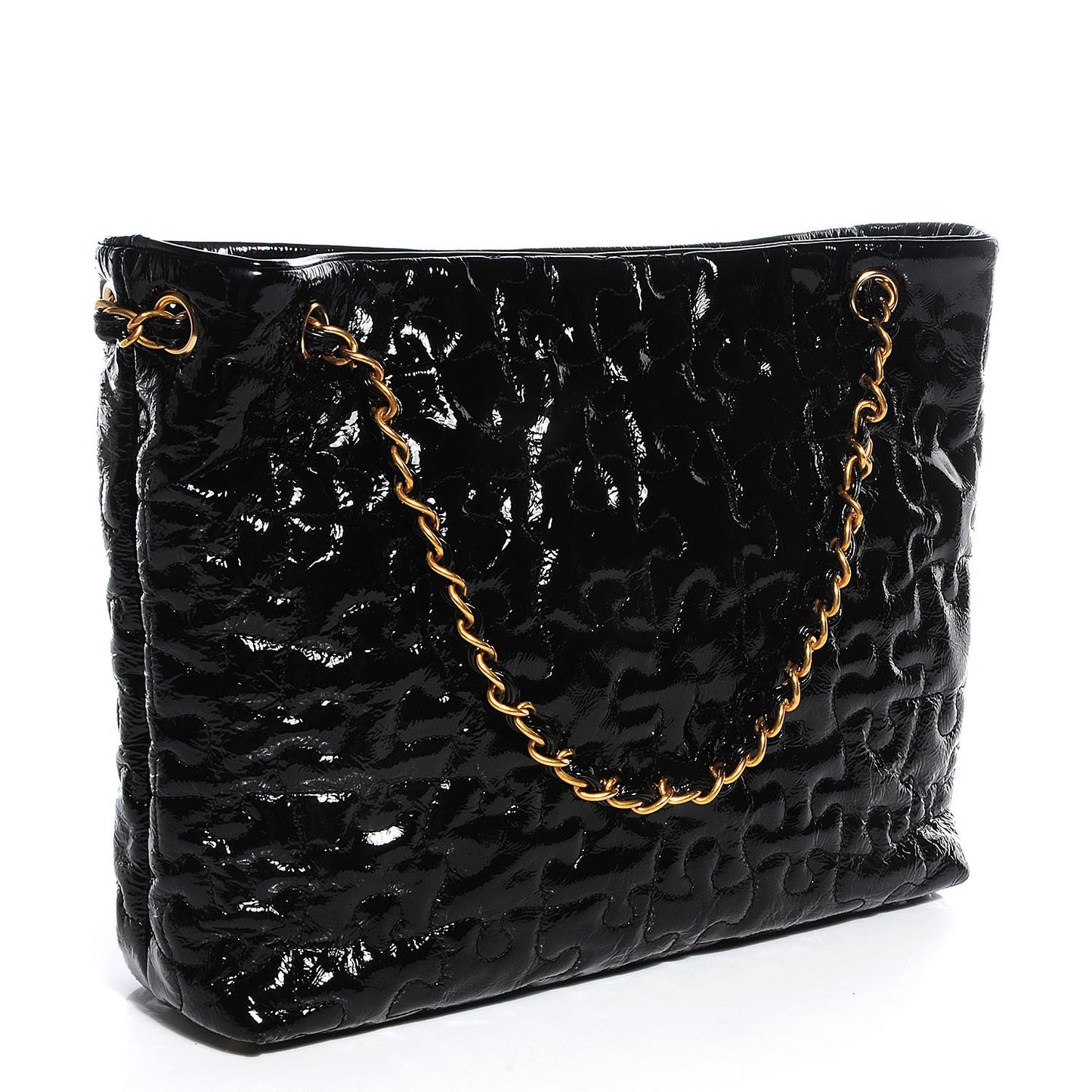 Crackled Patent Puzzle Tote Black