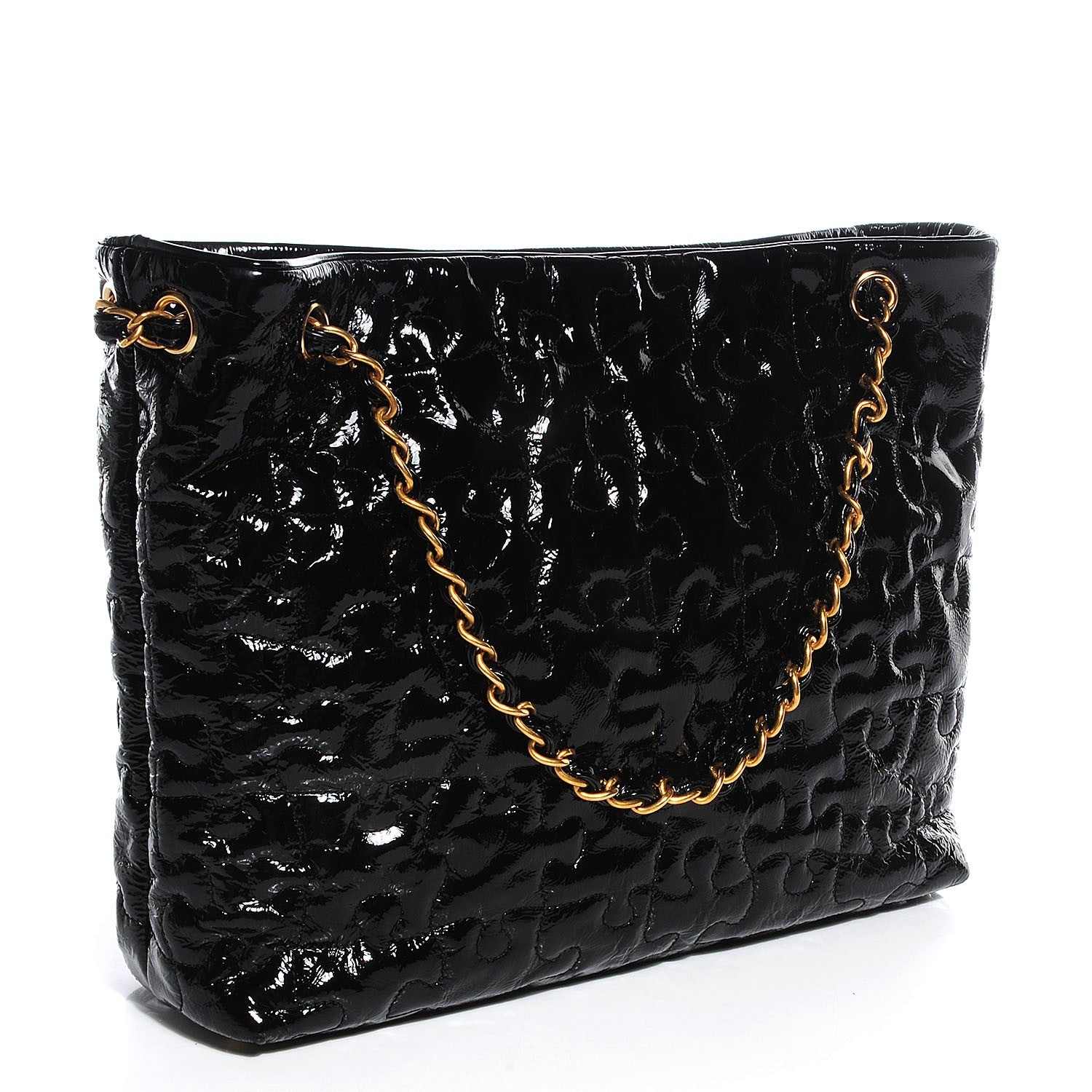 Chanel Crackled Patent Puzzle Tote Black 3 of 7