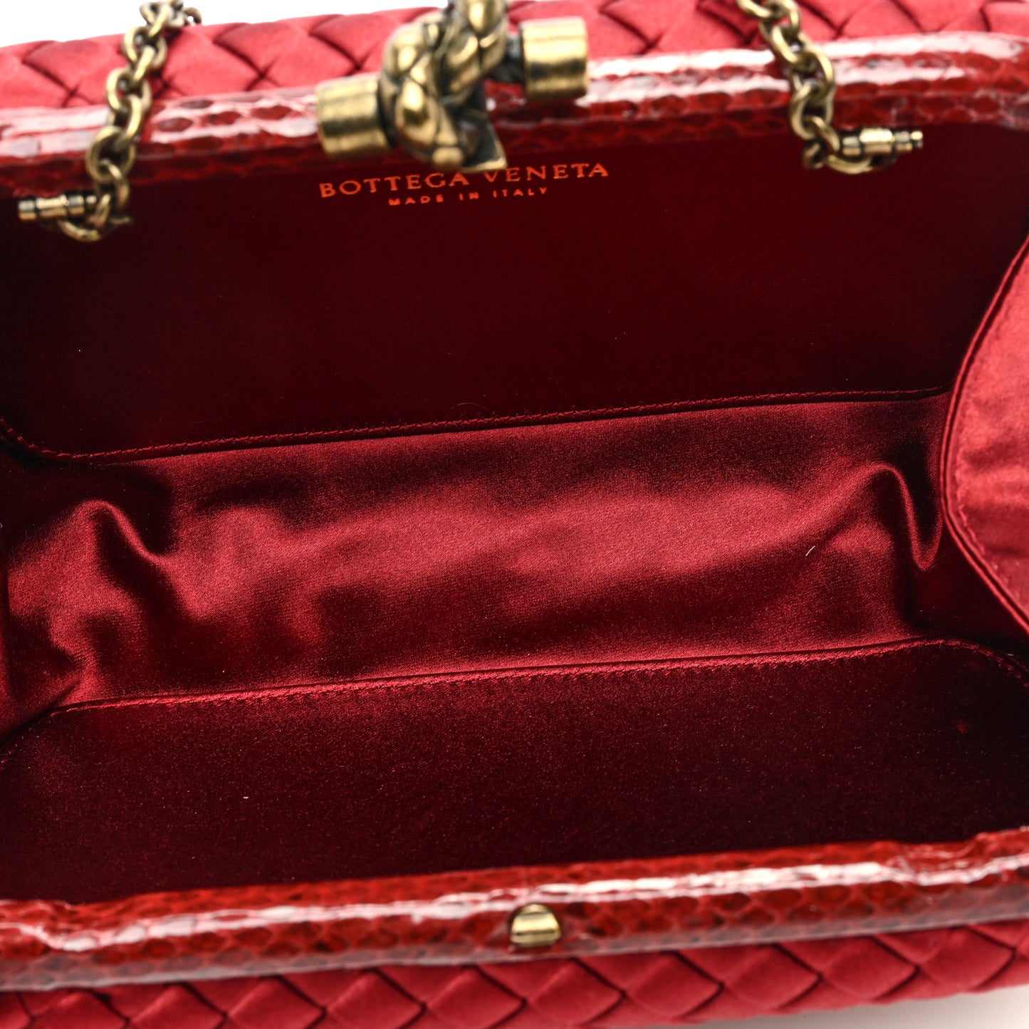Satin Intreccio Impero Ayers Chain Knot Clutch Red