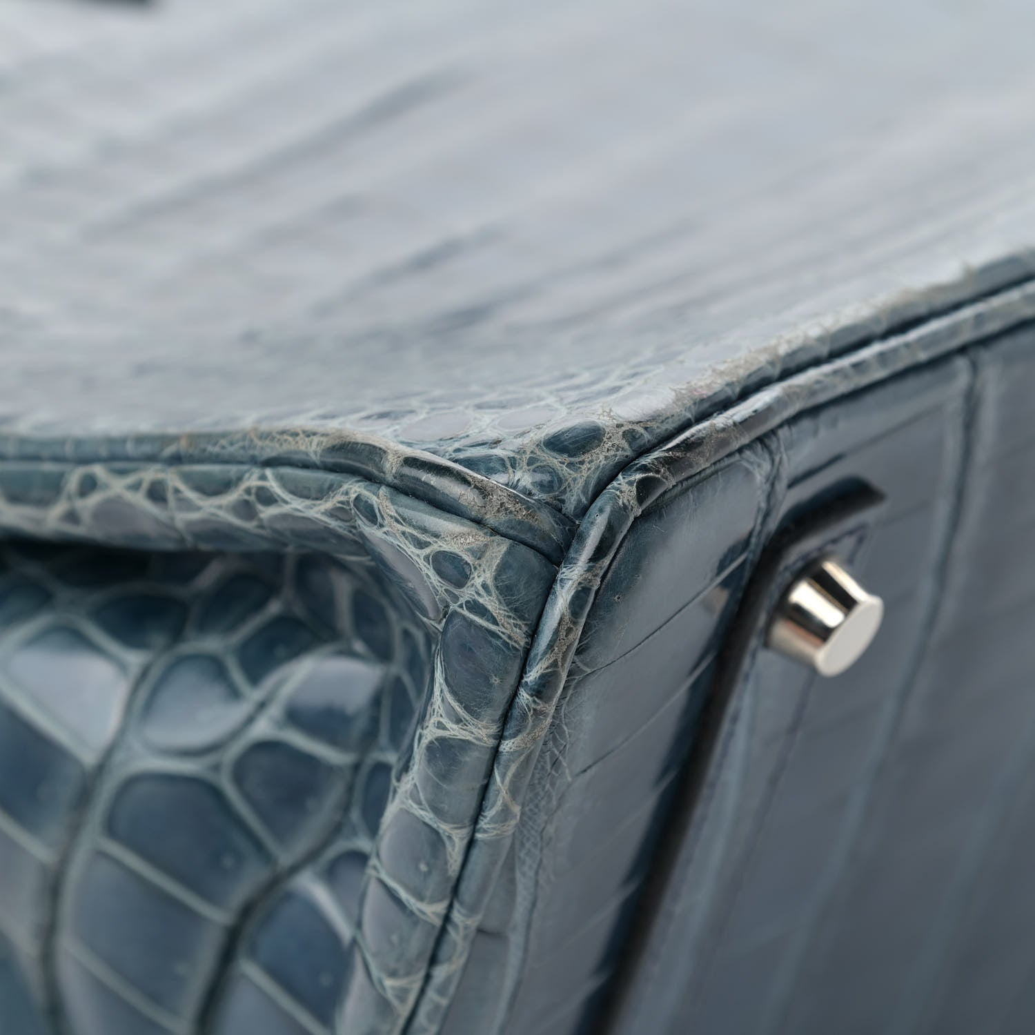 Hermes Shiny Porosus Crocodile Birkin 35 Bleu Roi 38 of 39