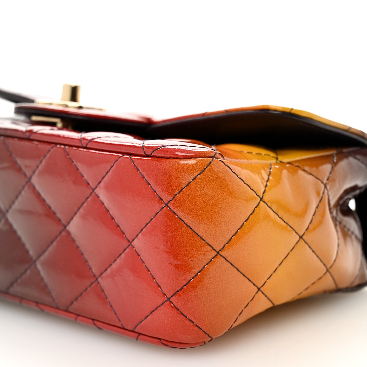 Chanel Shaded Patent Calfskin Quilted Mini Rectangular Flap Red Yellow Dark Purple 10 of 11