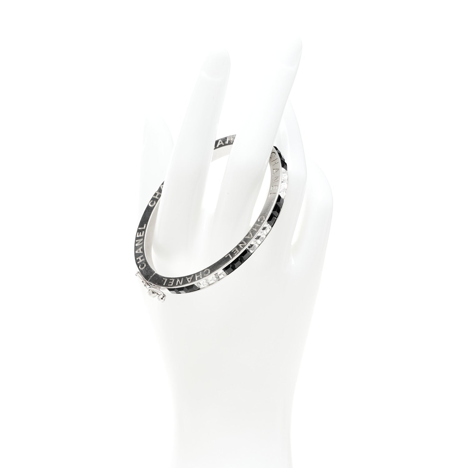 Chanel Crystal Baguette Bangle Silver Black 2 of 6
