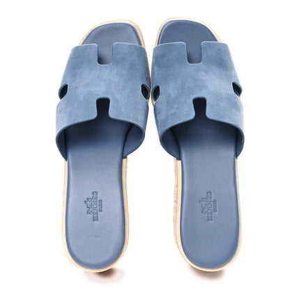 Hermes Suede Goatskin Cork Eze 30 Sandals  40 Bleu Grignon 2 of 10