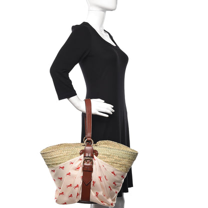 Chloe Smooth Calfskin Raffia Little Horses Medium Panier Basket White Red 2 of 12