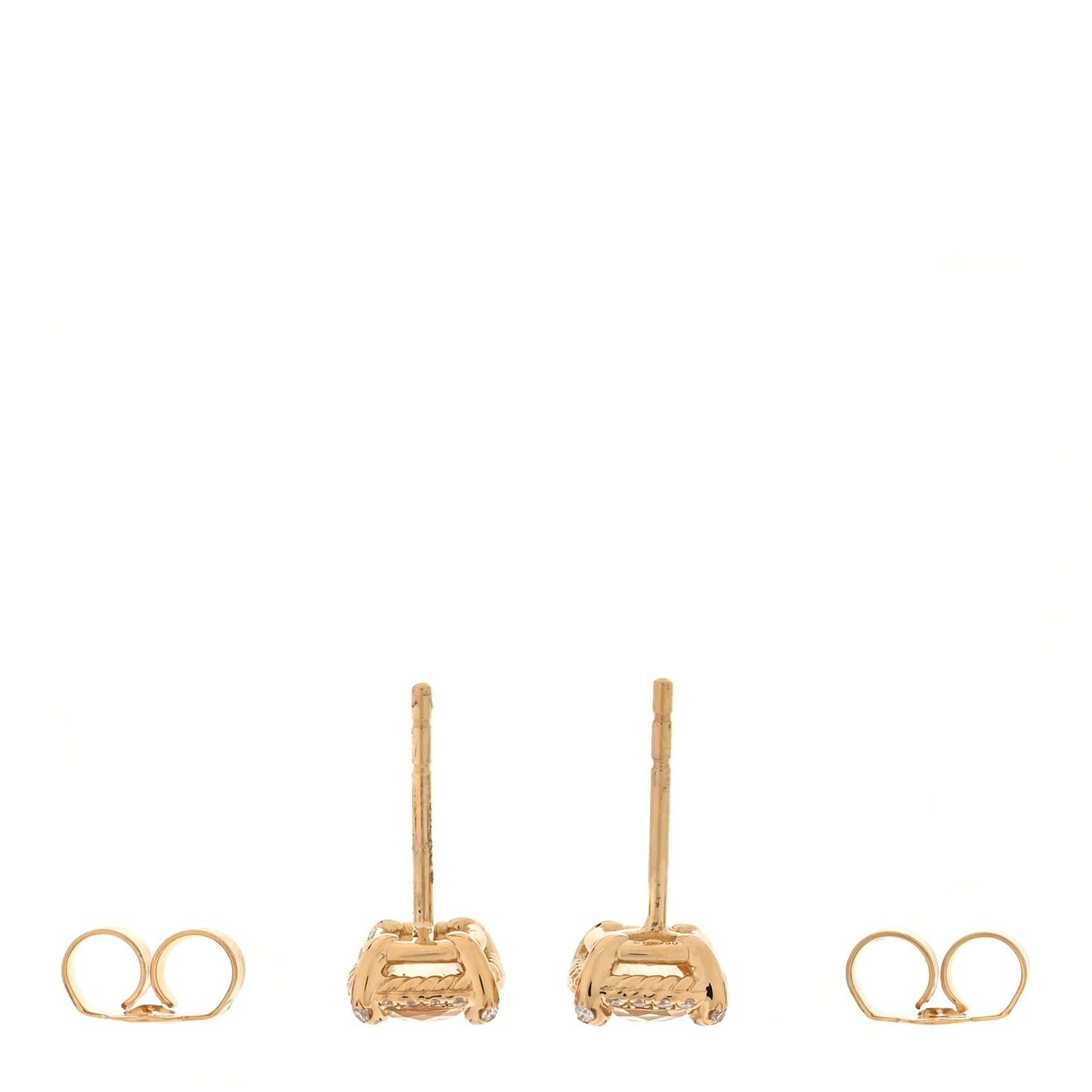 18K Yellow Gold Diamond Citrine 5mm Chatelaine Pave Bezel Stud Earrings