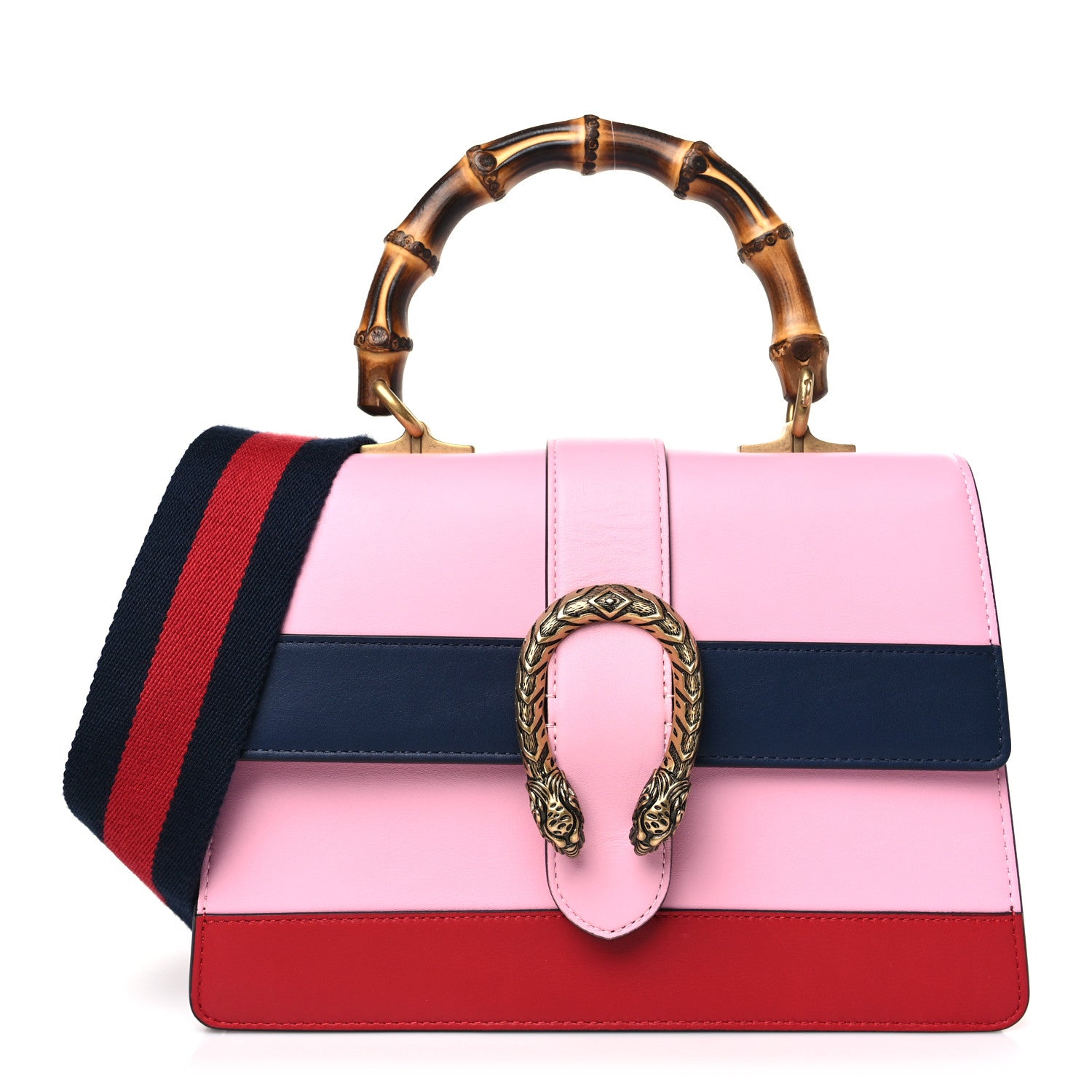 Gucci Moon Calfskin Web Medium Dionysus Bamboo Top Handle Bag Sugar Pink Blue Agata Hibiscus Red 1 of 9