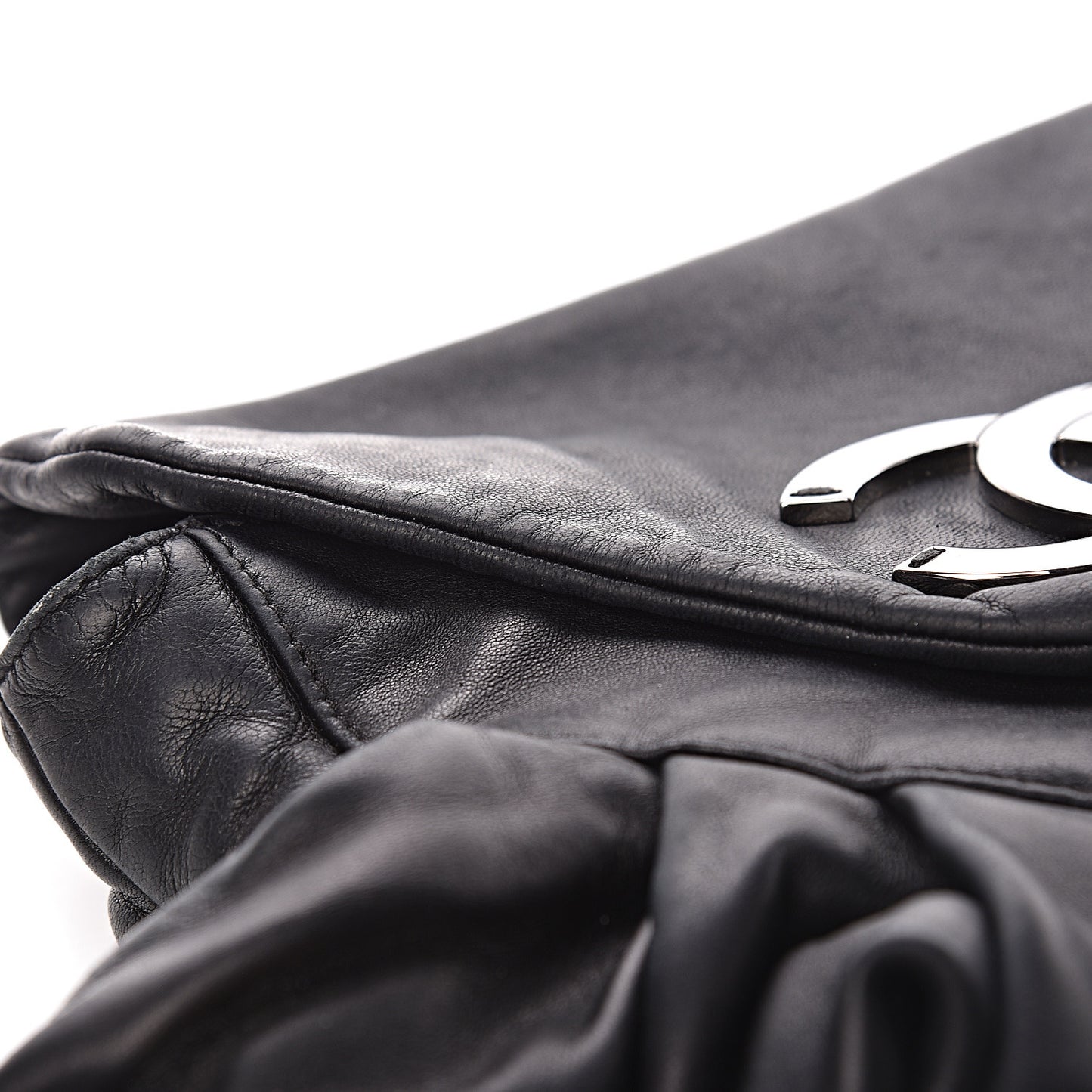 Lambskin Pleated CC Shoulder Bag Black