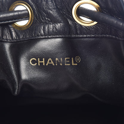 Chanel Lambskin CC Stitched Drawstring Bucket Bag Black 7 of 16