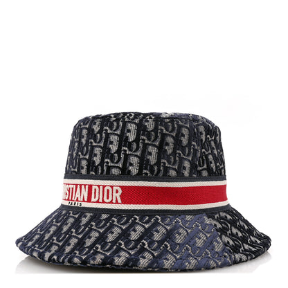 Christian Dior Velvet Oblique Large Brim Bucket Hat 58 Bleu Red 1 of 9