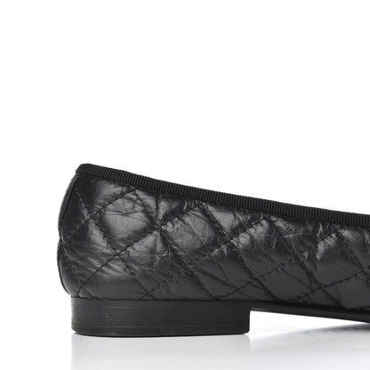 Chanel Aged Calfskin Quilted CC Cap Toe Ballerina Flats 38 Black 12 of 25