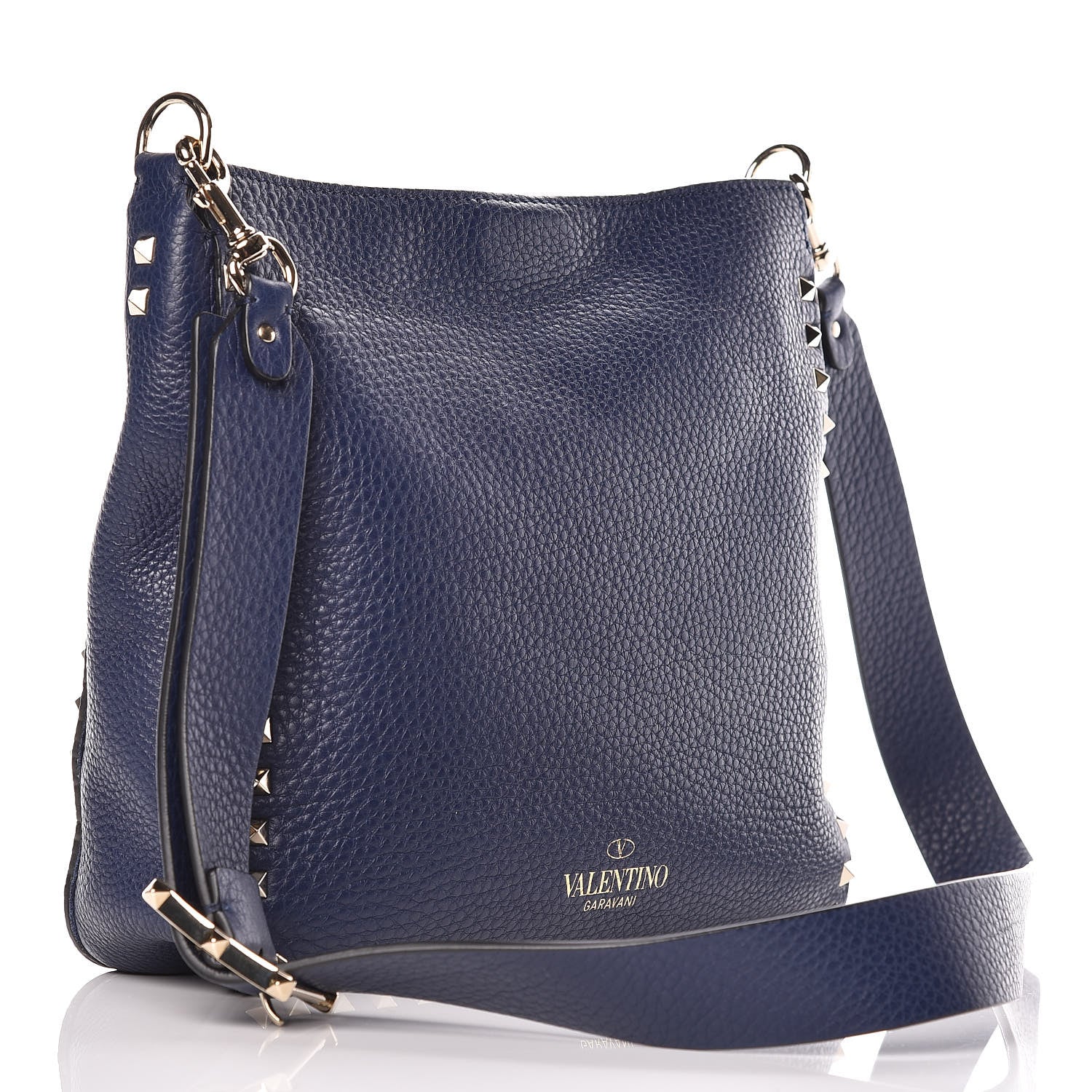 Valentino Garavani Calfskin Small Rockstud Flip-Lock Messenger Bag Blue 3 of 9