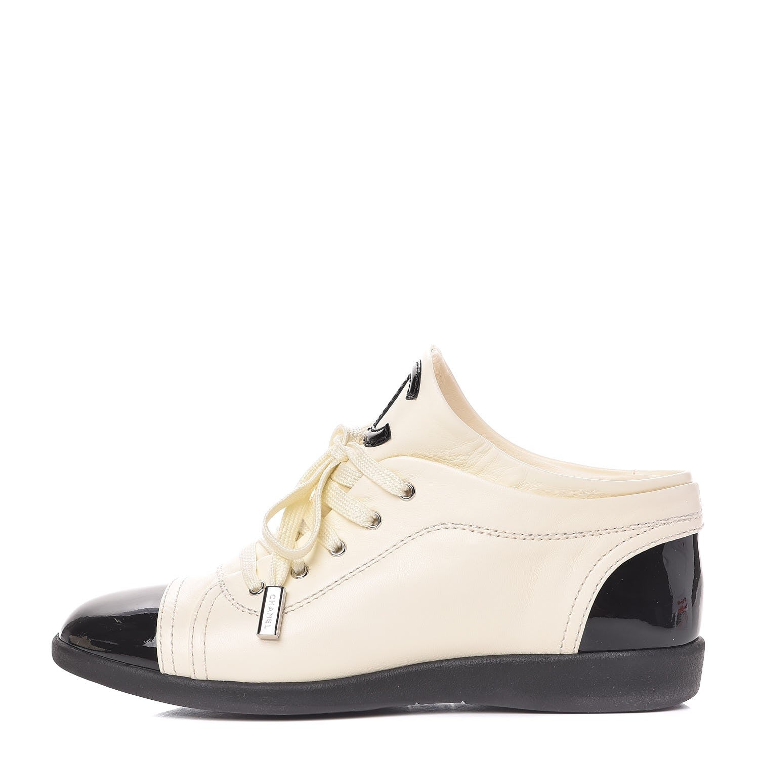 Chanel Lambskin Patent Calfskin CC Sneakers 38 White Black 1 of 12