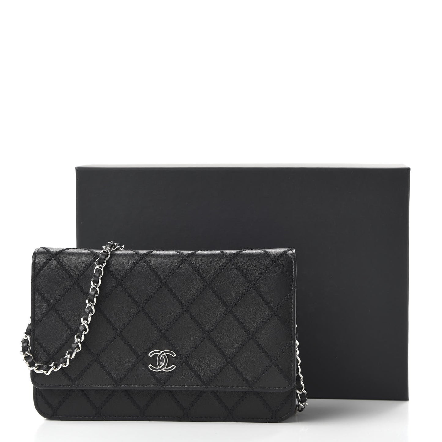 Calfskin Whipstitch Wallet On Chain WOC Black