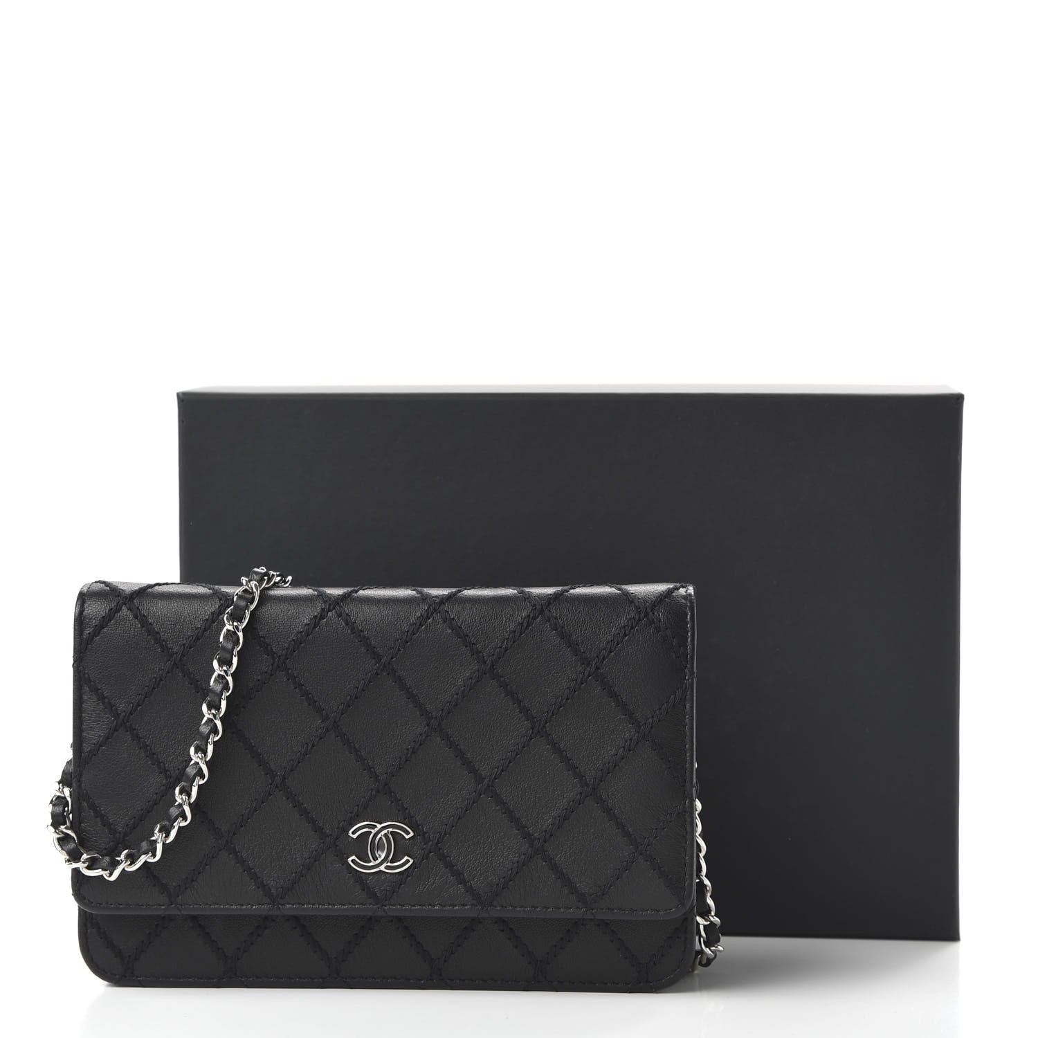Chanel Calfskin Whipstitch Wallet On Chain WOC Black 12 of 12