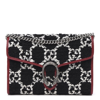 Gucci Tweed GG Monogram Mini Dionysus Chain Wallet Black White Romantic Cherry 1 of 10