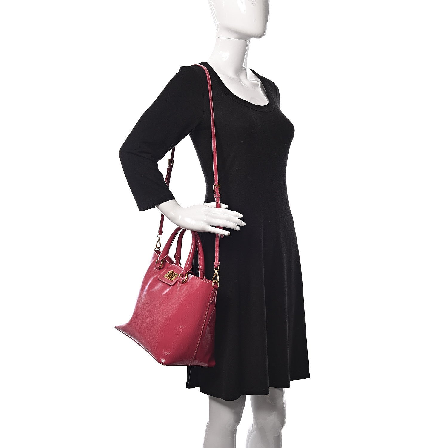 Prada Saffiano Vernice Turn Lock Shopping Tote Peonia 2 of 17