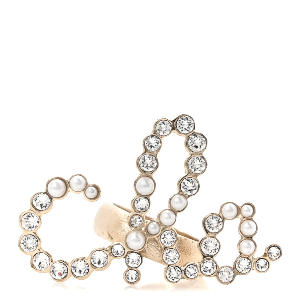 Chanel Crystal Pearl Cha-Nel Rings Set Gold 2 of 7