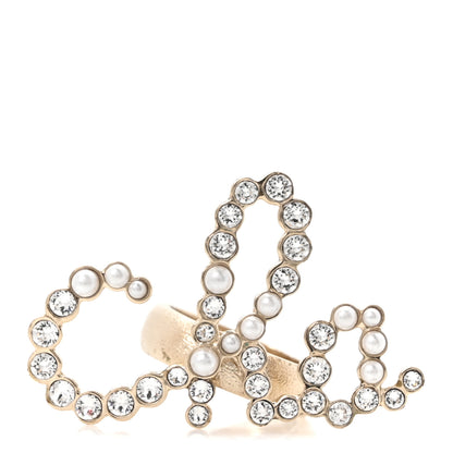 Chanel Crystal Pearl Cha-Nel Rings Set Gold 2 of 7