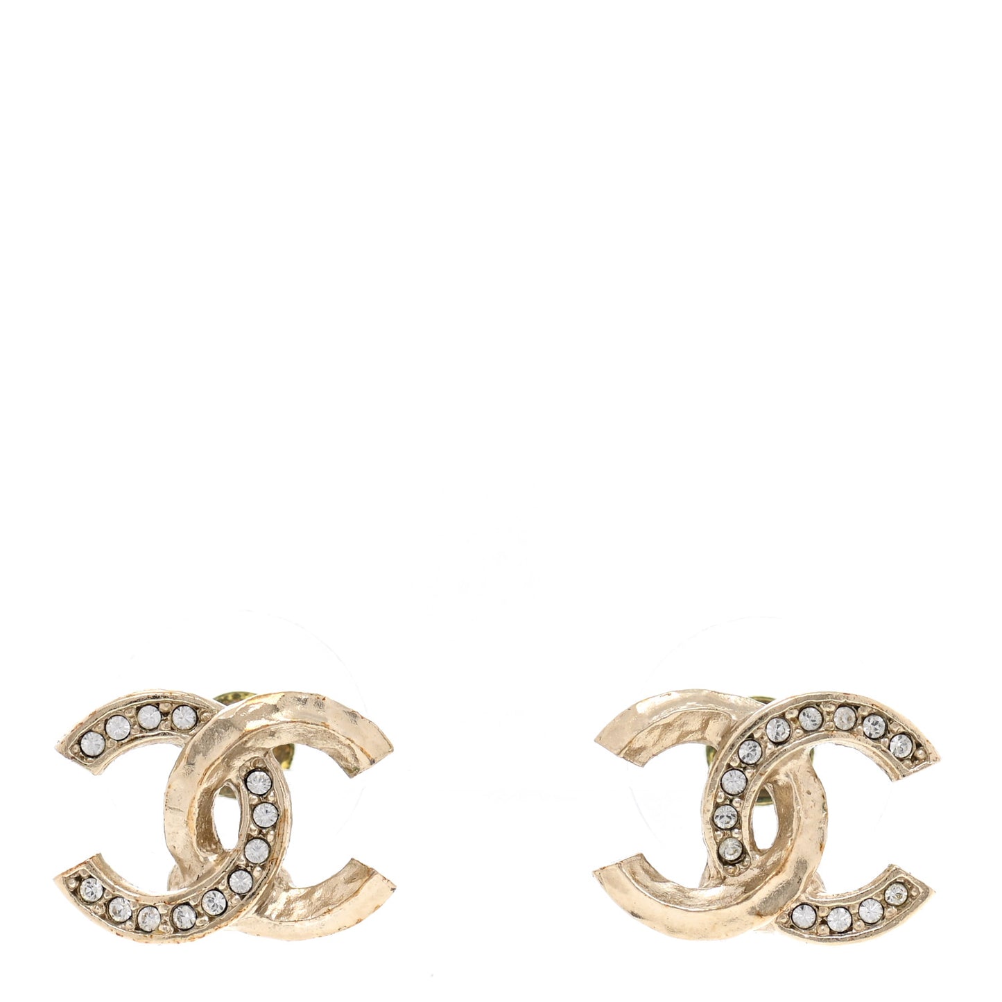 Textured Metal Crystal CC Earrings Gold