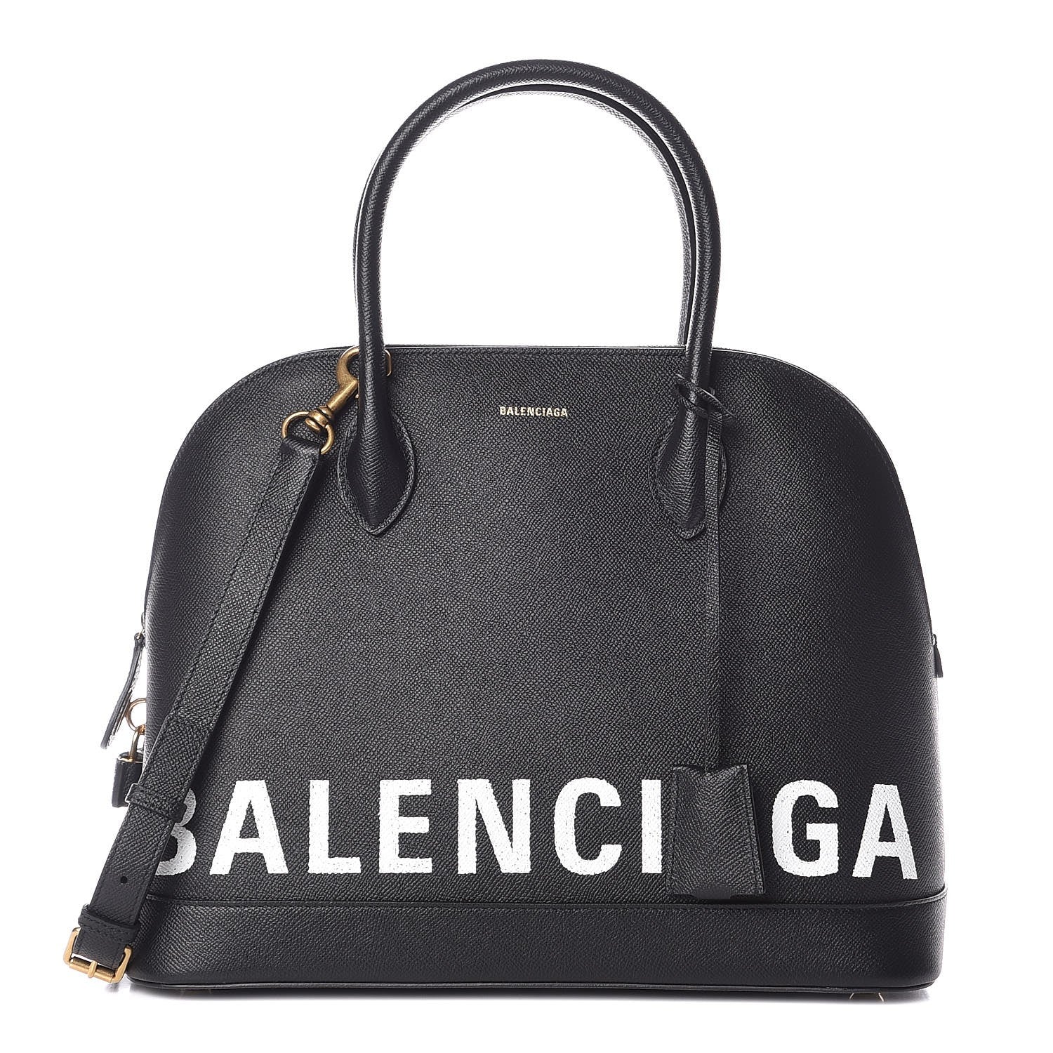 Balenciaga Signature Grained Calfskin Logo M Ville Top Handle Bag Black 1 of 10