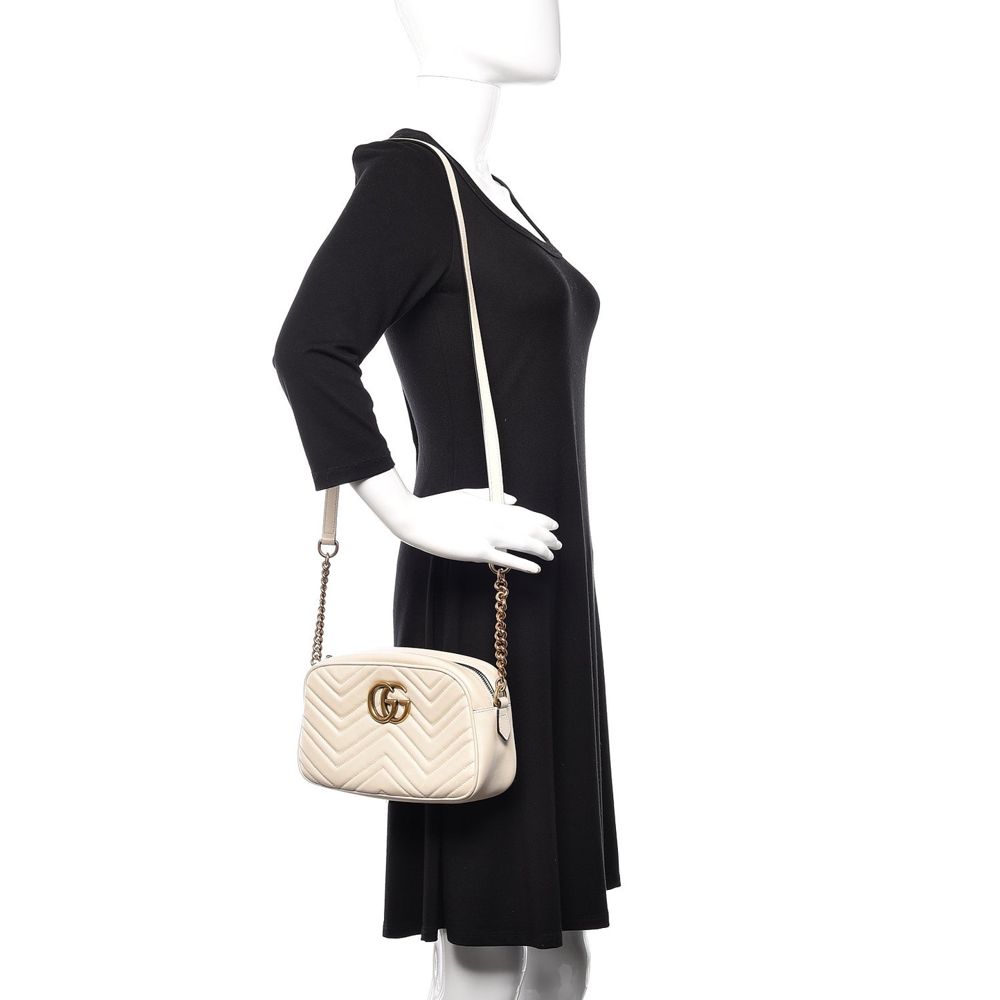 Calfskin Matelasse Small GG Marmont Chain Shoulder Bag White