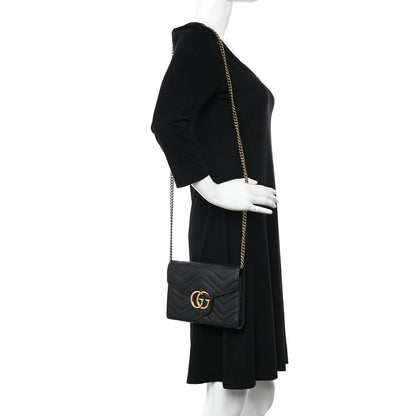 Gucci Calfskin Matelasse GG Marmont Chain Wallet Black 2 of 22