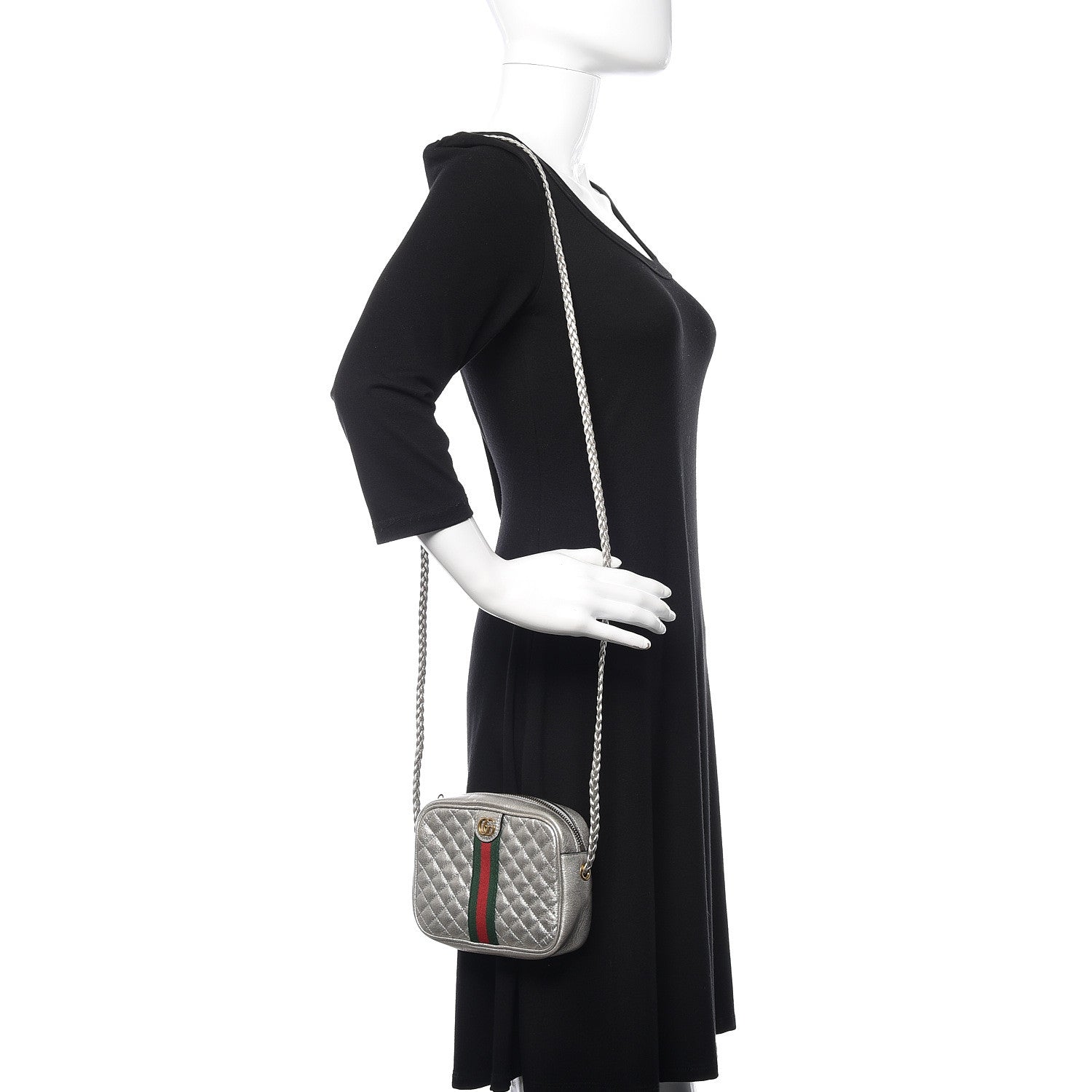 Gucci Laminated Nappa Web Trapuntata Mini GG Shoulder Bag Argento 2 of 9