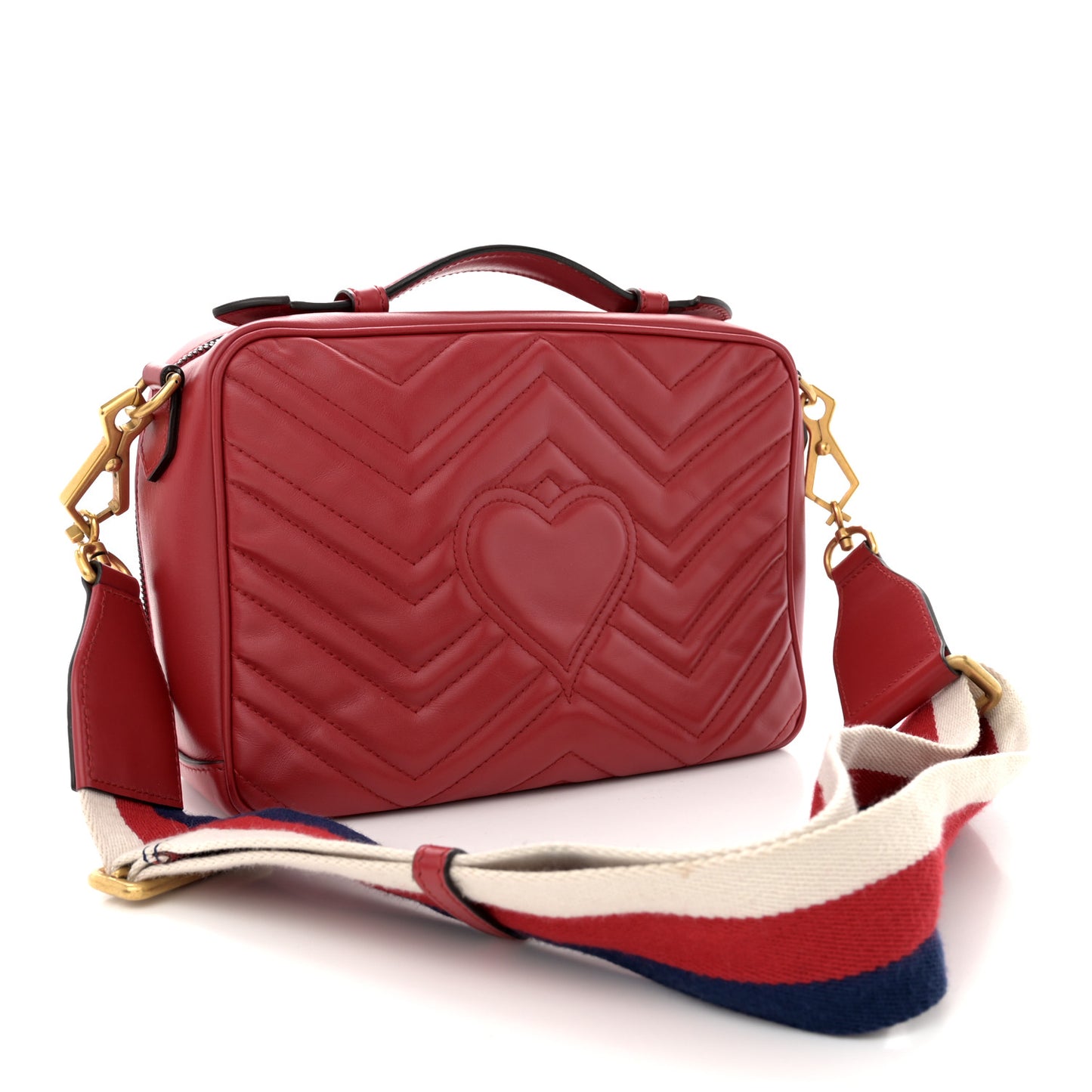 Calfskin Matelasse Sylvie Web Small GG Marmont Top Handle Shoulder Bag Hibiscus Red