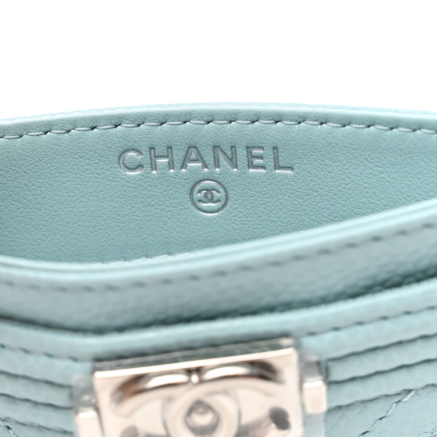 Chanel Caviar Quilted Chevron Boy Card Holder Light Blue 5 of 7