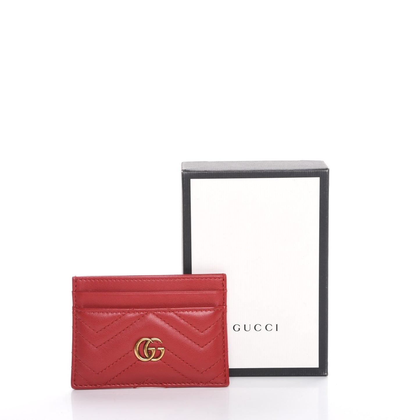 Calfskin Matelasse GG Marmont Card Holder Hibiscus Red