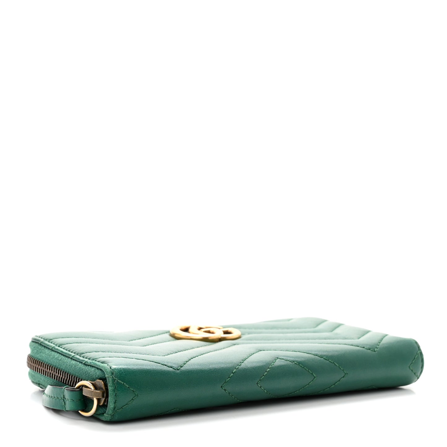 Calfskin Matelasse GG Marmont Zip Around Wallet Emerald Green