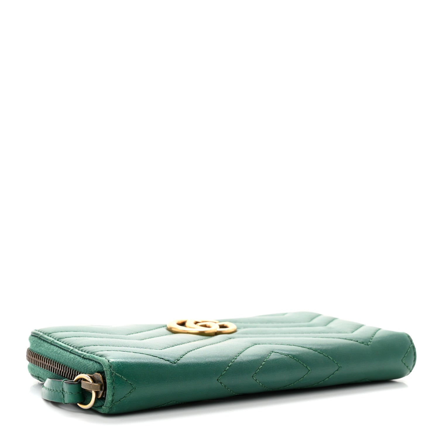 Gucci Calfskin Matelasse GG Marmont Zip Around Wallet Emerald Green 4 of 7