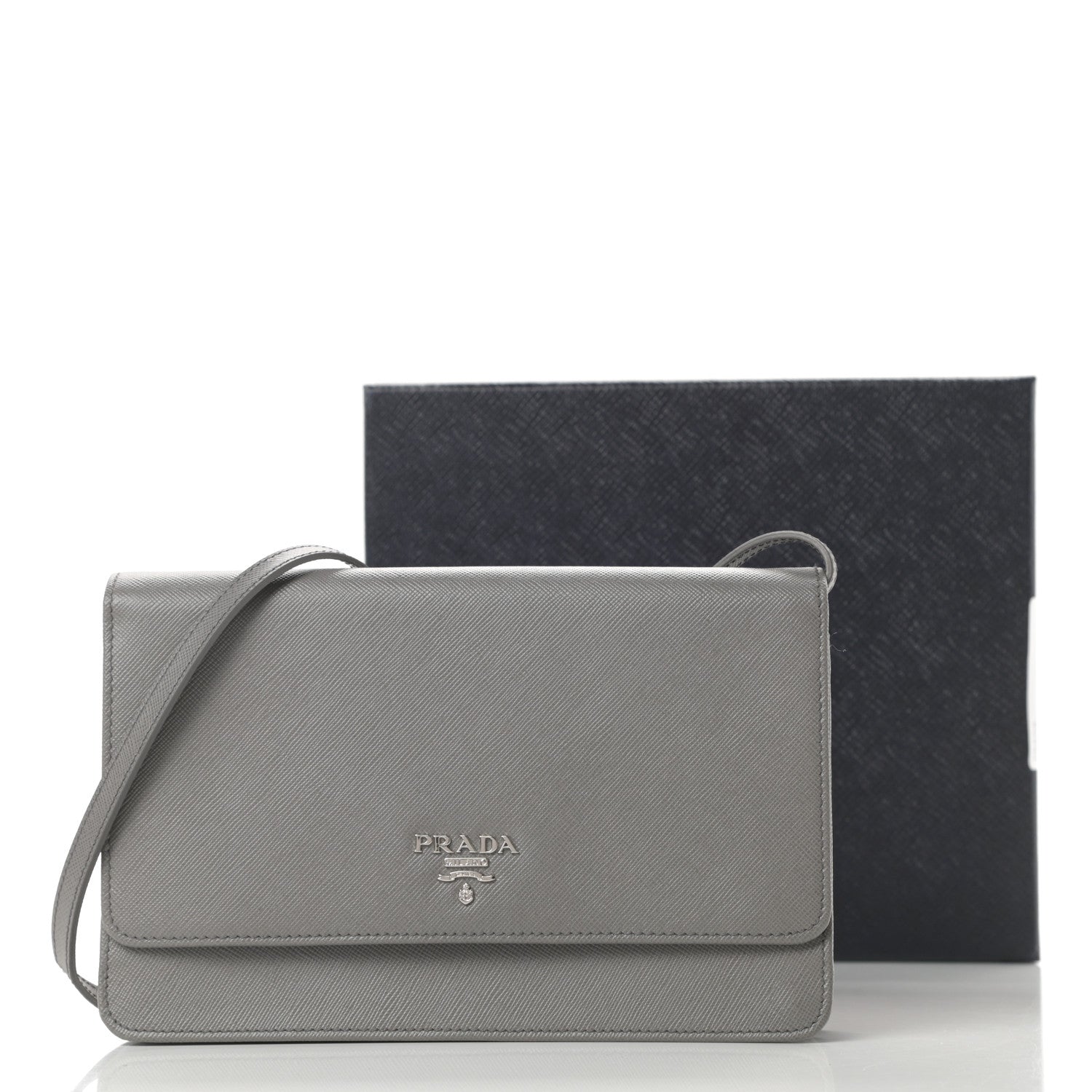 Prada Saffiano Metal Flap Wallet With Strap Marmo 13 of 13
