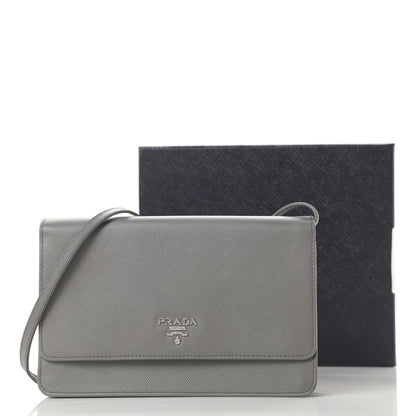 Prada Saffiano Metal Flap Wallet With Strap Marmo 13 of 13