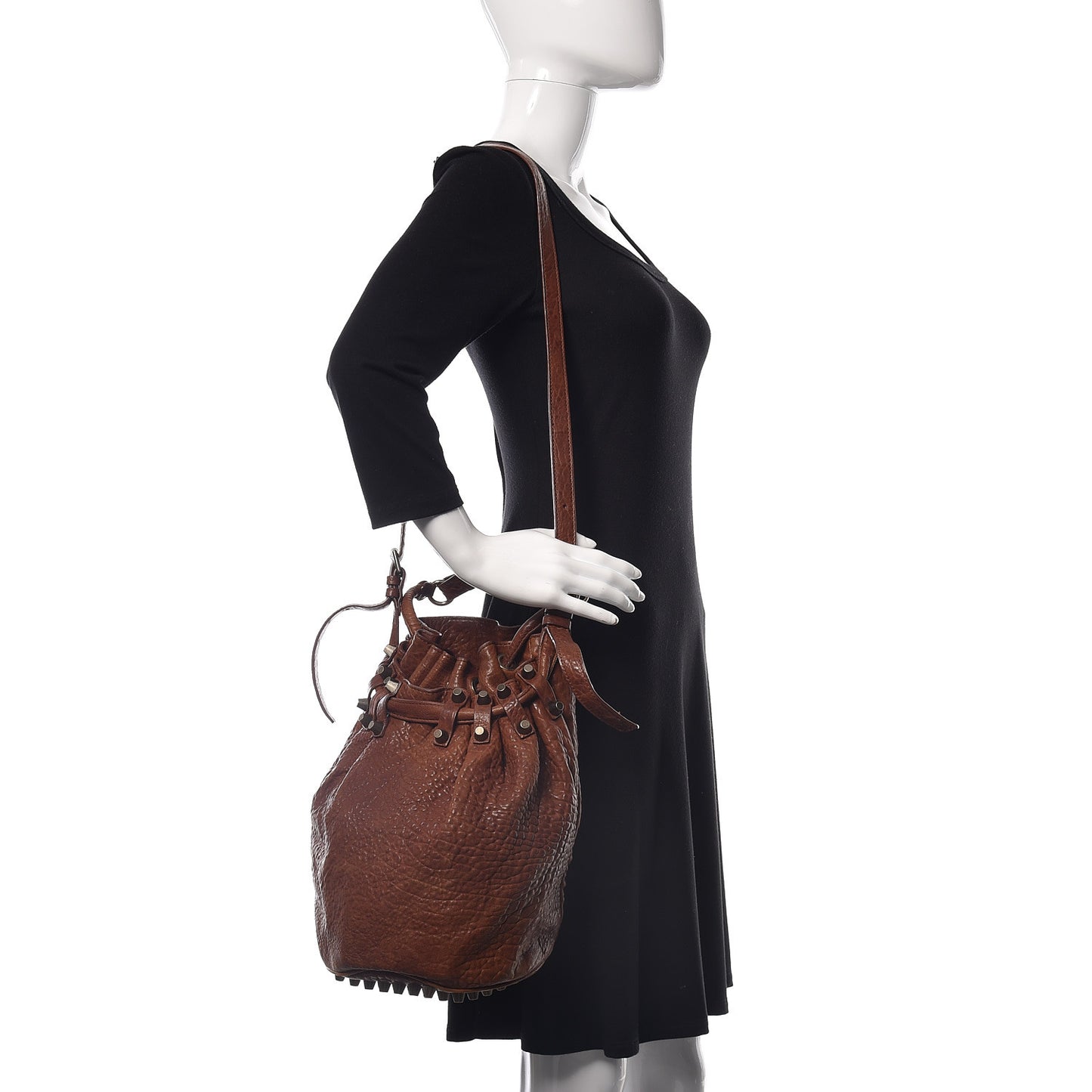 Pebbled Lambskin Diego Bucket Bag Brown Brass Hardware